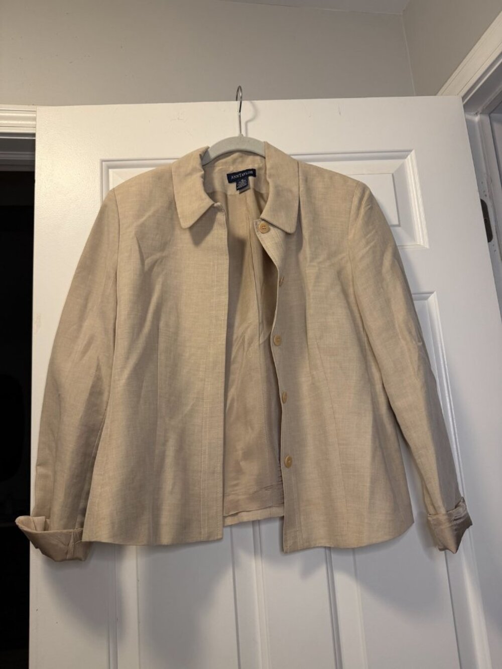 Ann Taylor Tan Linen-Blend Button Jacket Size 10